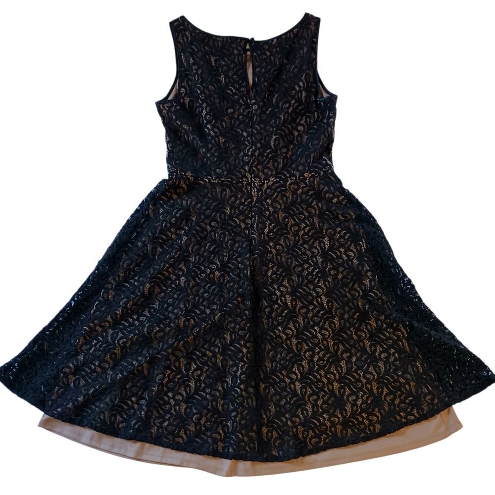 Lace Overlay Knee Length Date Night Dress Whimsigoth Balletcore Black Tan Size 6 - Picture 3 of 11
